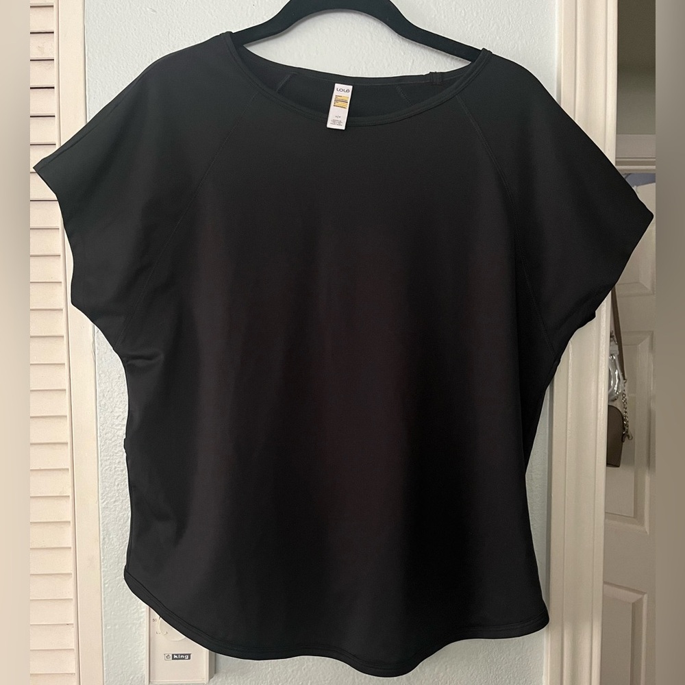 Lole Black Crisscross Back Hem Short Sleeve Athletic Tee • Small